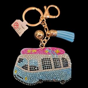 Sparkly VW Van with Surfboard Rhinestone Bag Charm – Beach Vibes Keychain